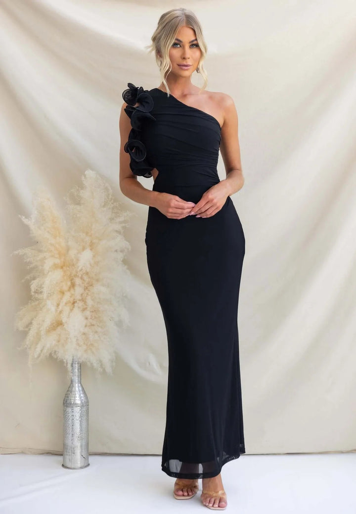 Damer Elegant Flæse Maxi Kjole med Off-Shoulder Design og Skræddersyet Fit
