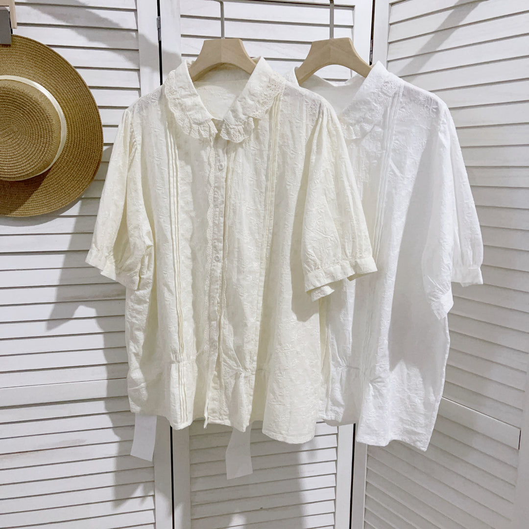 Dame Struktureret Bluse med Knapper og Spids Stilla