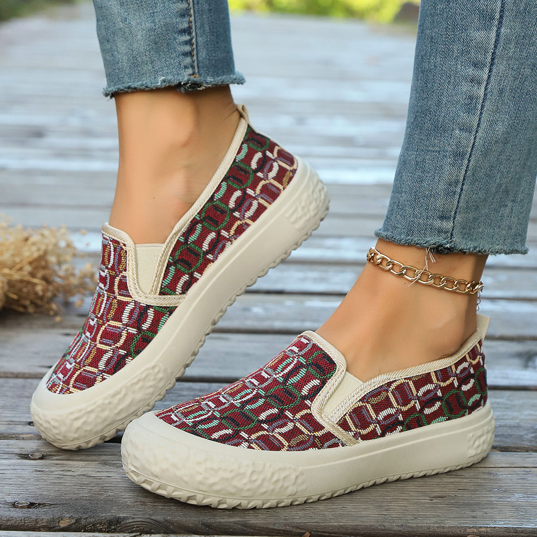 Dame Slip-On Sneakers med moderne geometrisk mønster og elastisk indtræk Stilla