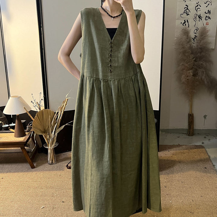 Dame Flydende Button-Down Maxi Kjole med Plisseret Nederdel Stilla