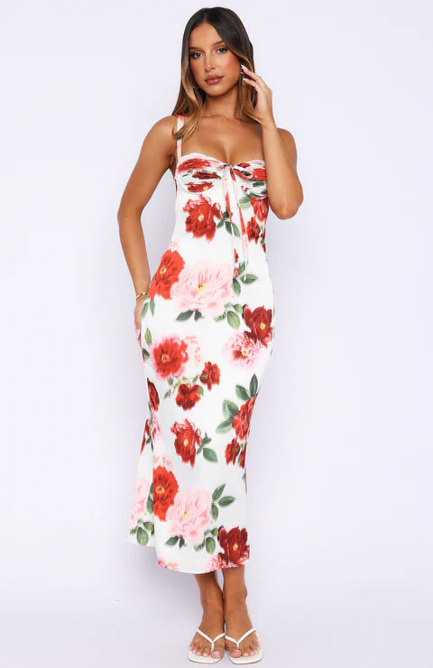 Dame figursyet Maxi-kjole med blomstermotiv og sidelukning Skovae