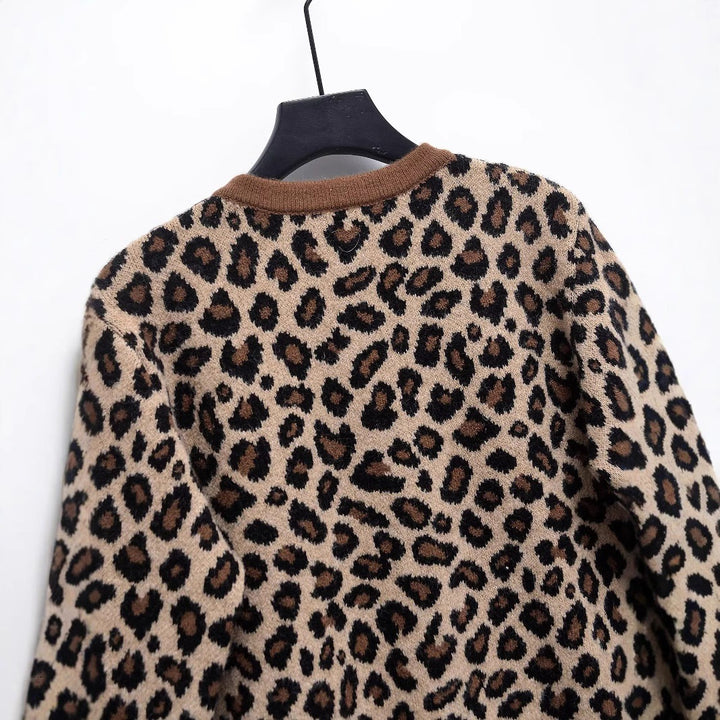 Femme Leopardmønster Knap-Up Cardigan Stilla