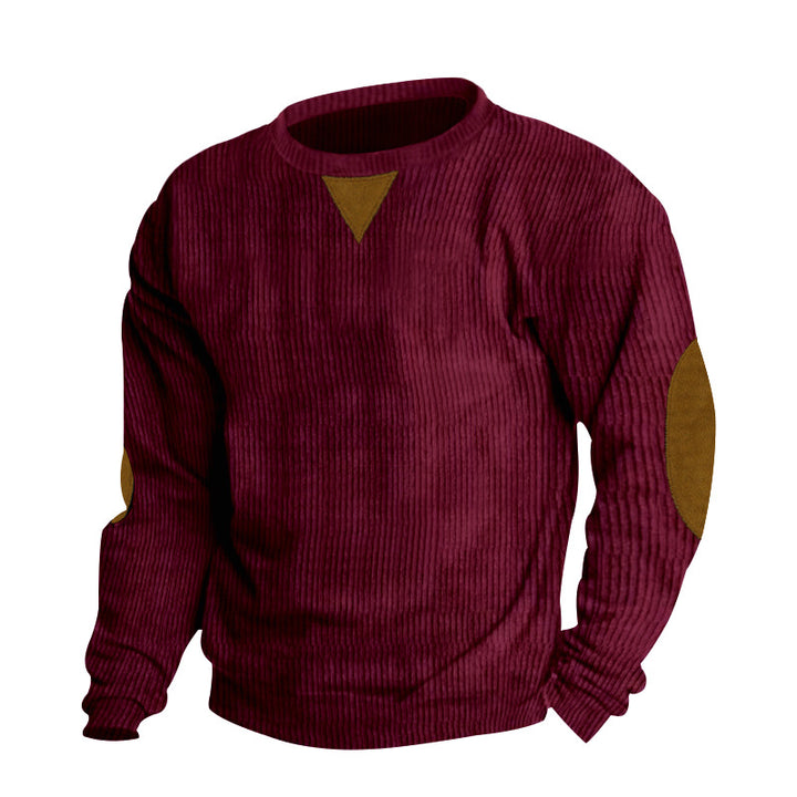 Herrer behagelig sweatshirt med struktureret ribmønster og elegante læderdetaljer Stilla