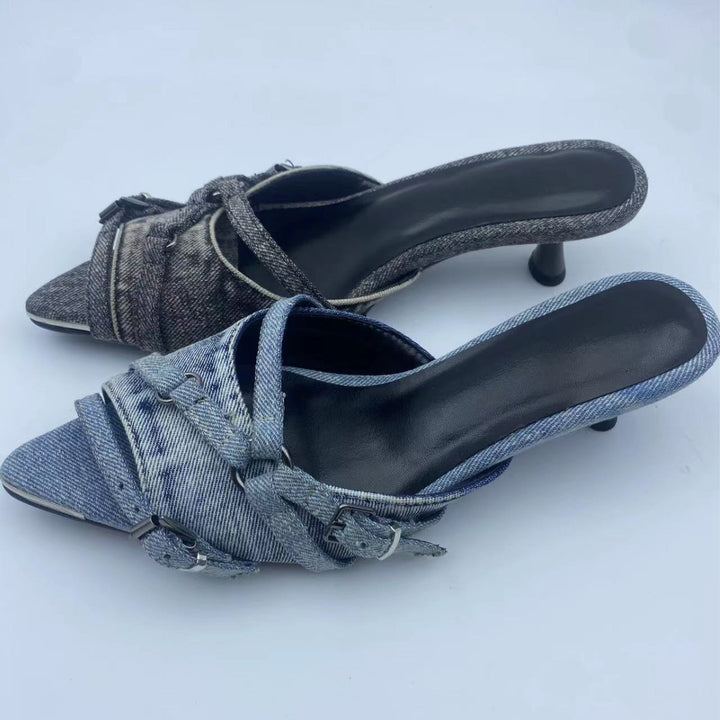 Dame spids tå slingback pumps med dekorativt spænde-detajl Stilla