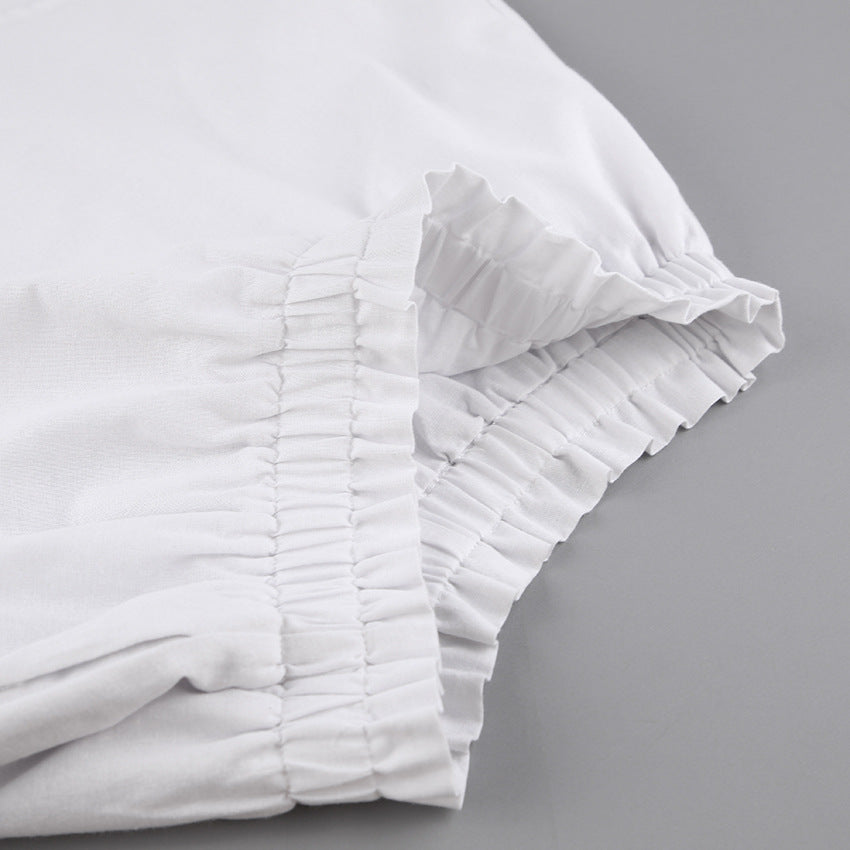 Dame løs linned shorts sæt med oversized skjorte og elastisk talje Stilla