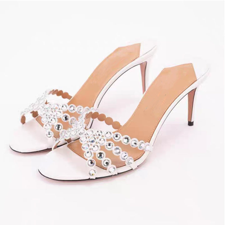 Femme Elegant Strass Åben Tå Hæle Mules Stilla