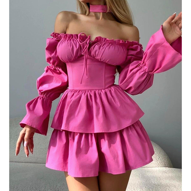 Dame Flirty Off-Shoulder Mini Kjole med Flæsekant Stilla