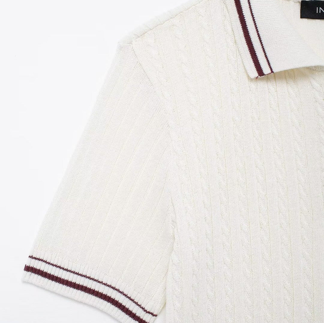 Femme Strik-Polo T-shirt med kontrastbånd Stilla