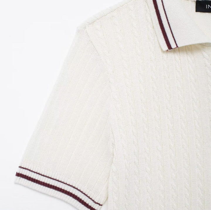 Femme Strik-Polo T-shirt med kontrastbånd Stilla