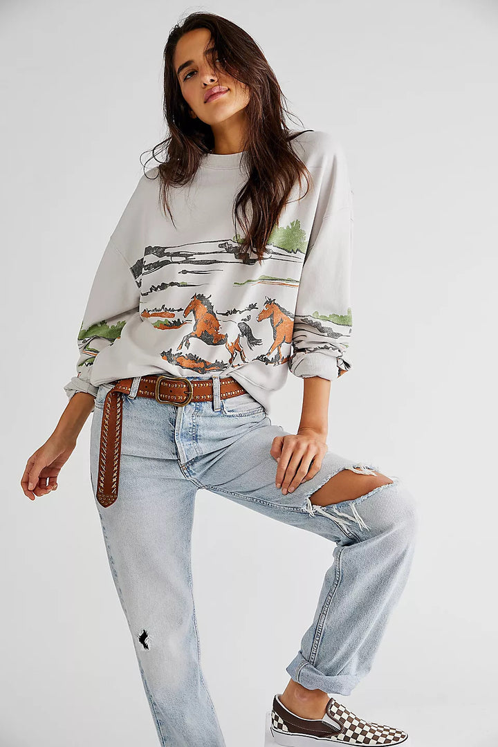 Dame afslappet sweatshirt med kreative dyremotiver Stilla