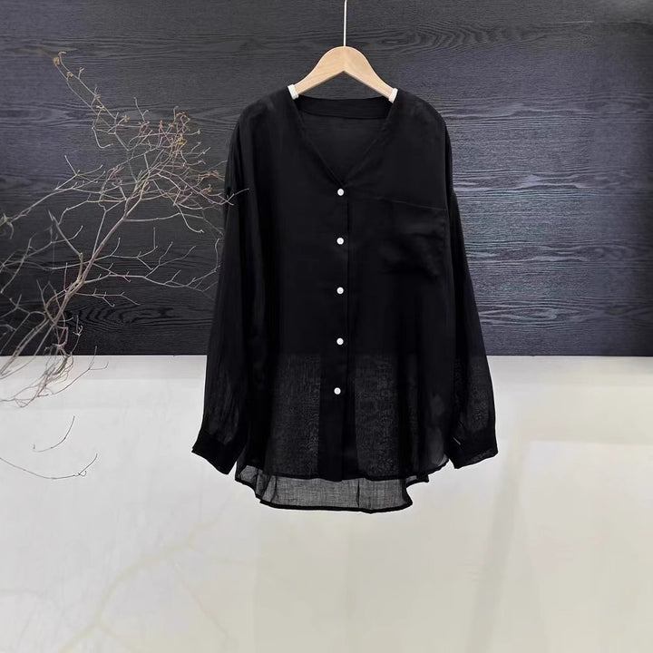 Femme Let Linned Knap-Op Bluse Stilla