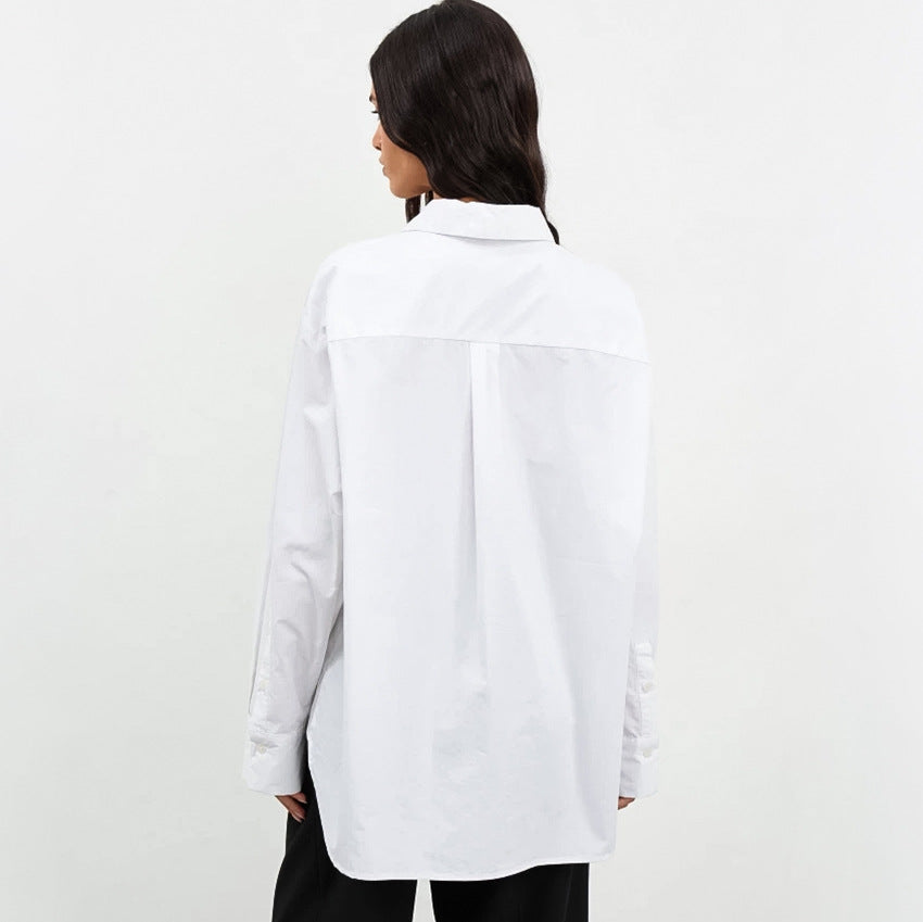 Dame Oversized Skjorte med påsyede lommer og moderne snit Stilla