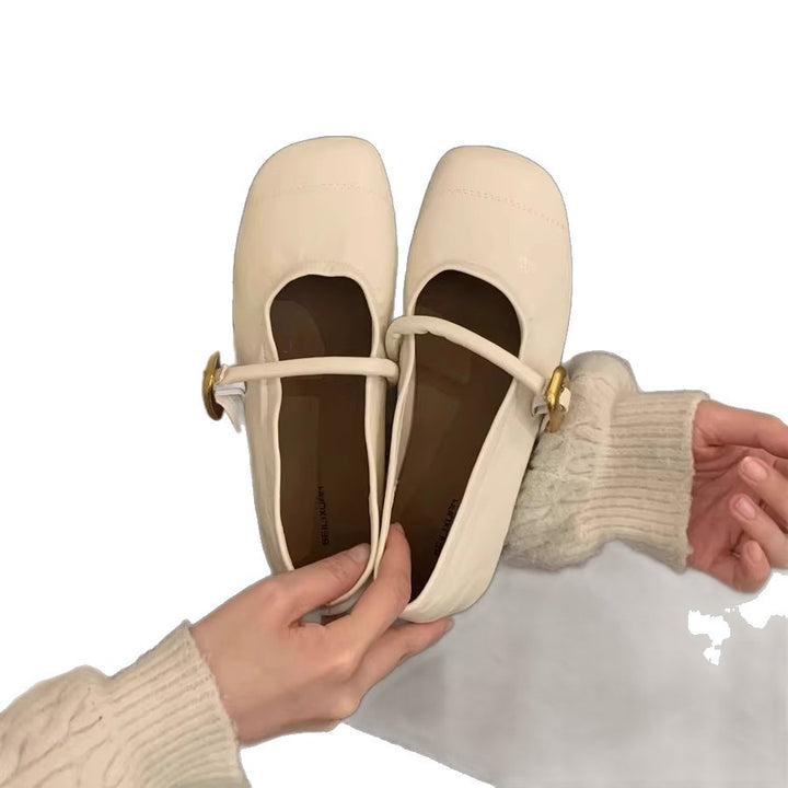 Dame elegante firkantede tå Mary Jane Ballerinaer med justerbar rem Stilla