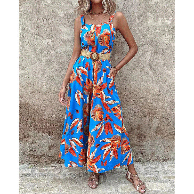 Dame Elegant Maxijumpsuit med florale applikationer og brede stropper Stilla