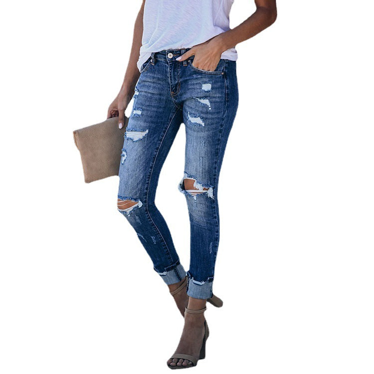 Dame Skinny Jeans i Fashion-stil med destroyed-effekter og frynset kant Stilla