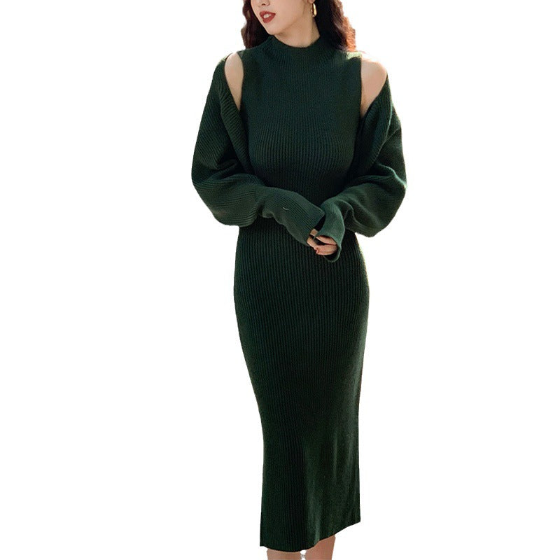 Femme Chunky Knit Rullekrave Midi Kjole Stilla