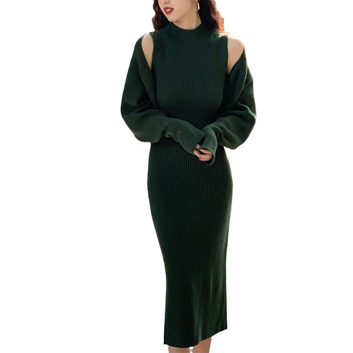 Femme Chunky Knit Rullekrave Midi Kjole Stilla
