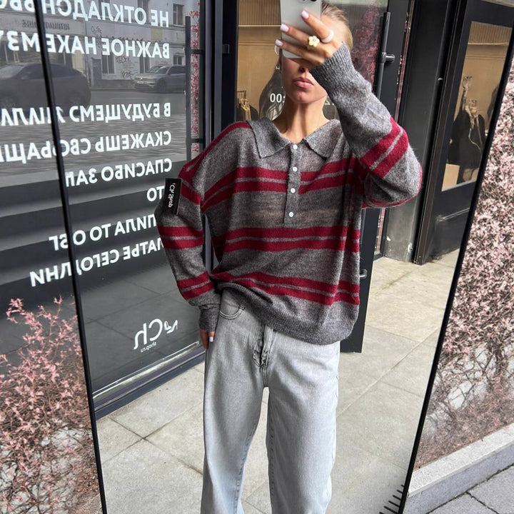 Damer elegant langærmet bluse med knapstolpe og løs pasform Stilla