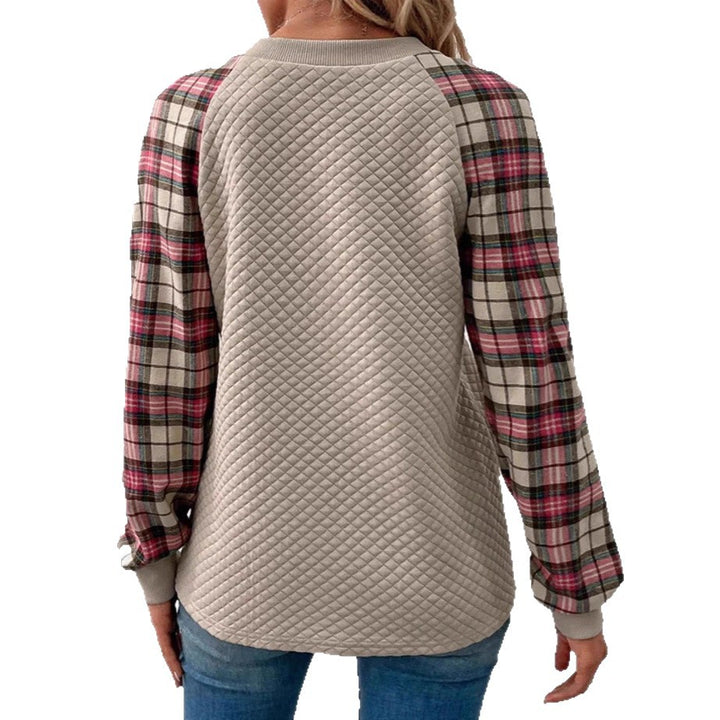 Kvinders sweatshirt med gitterstruktur og ternede ærmer Stilla
