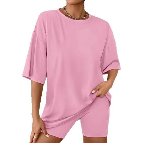 Dame Relaxed Fit Oversized T-Shirt og Biker-Shorts-Sæt Stilla