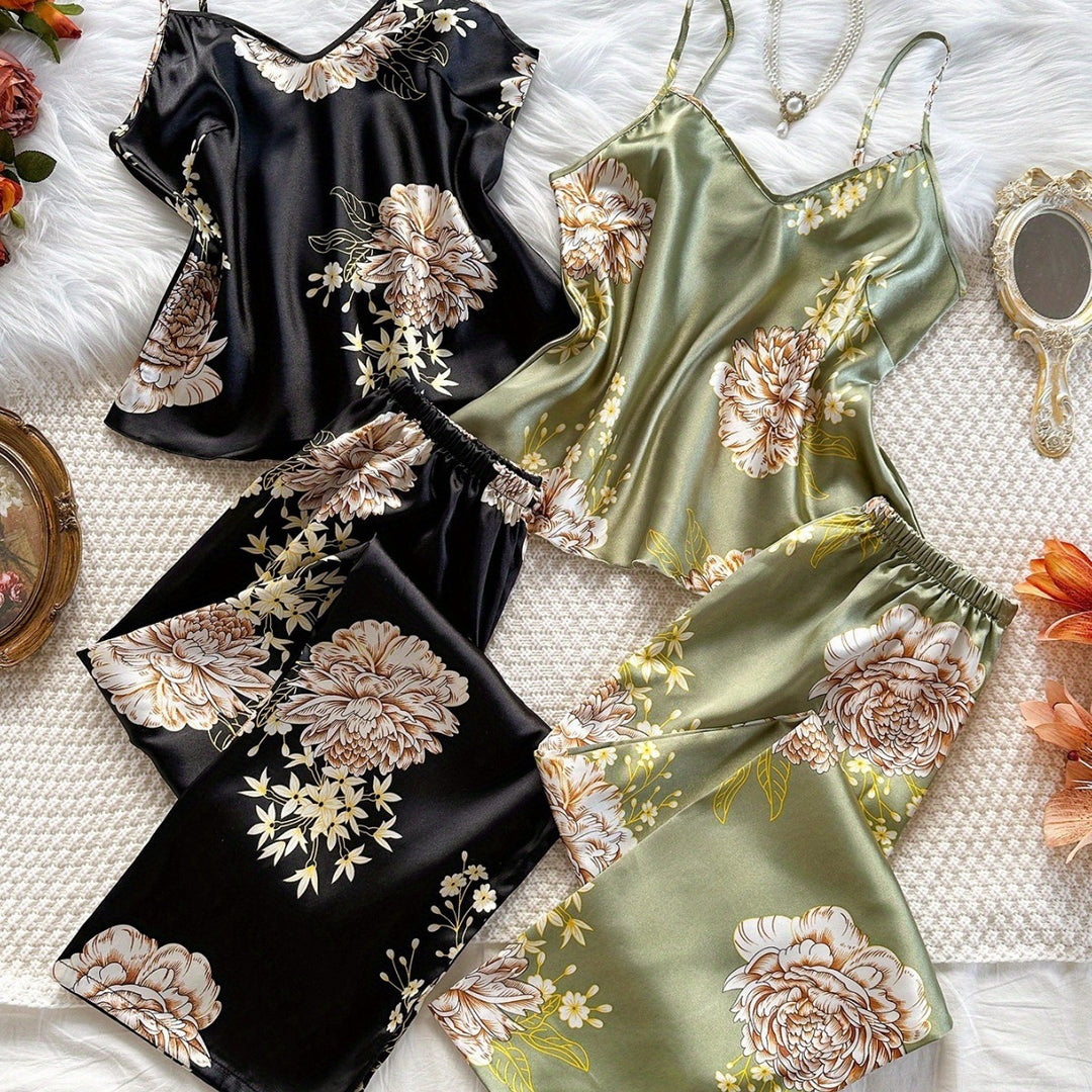 Dame Floral Satin Pyjamasæt Stilla