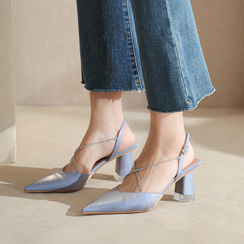 Damer elegante spidse Slingback-hæle med strassaccent Stilla