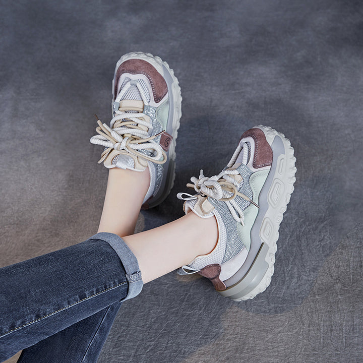 Damer Trendy Chunky Sål Sneakers med blandet Materialedesign Stilla