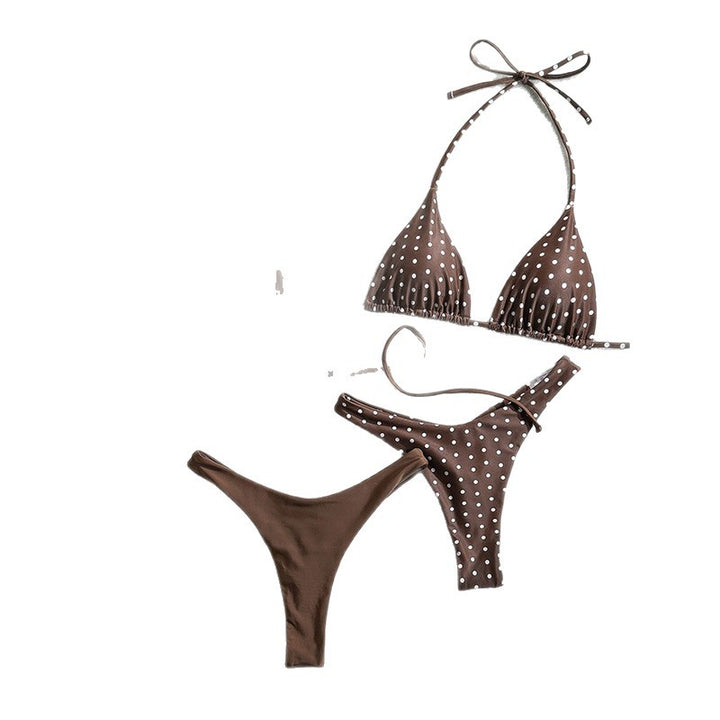 Dame trekants-bikini-sæt med legende prikdesign og elastiske stropper Skovae