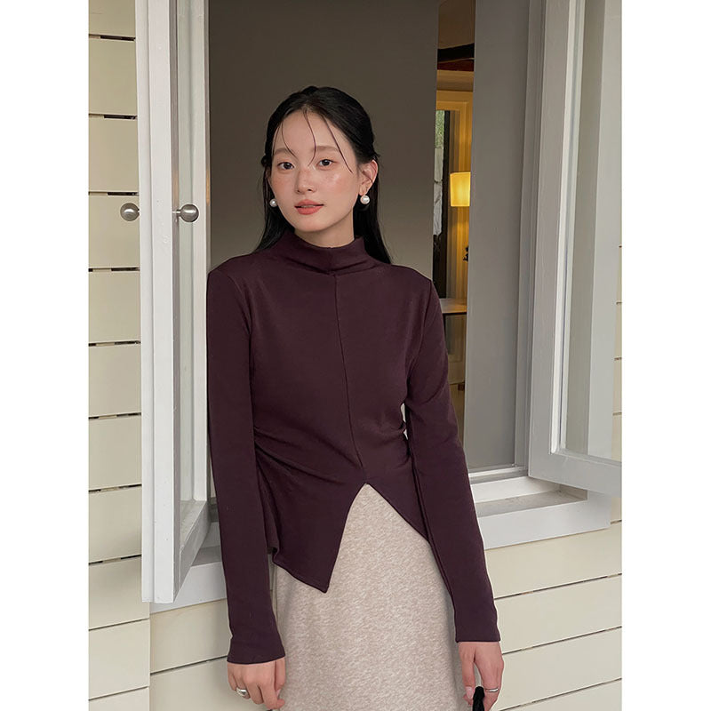 Dame Langærmet skjorte med asymmetrisk snit og elegant ståkrave Stilla