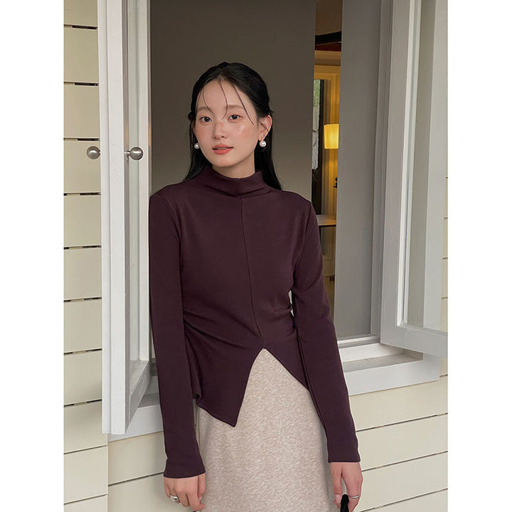 Dame Langærmet skjorte med asymmetrisk snit og elegant ståkrave Stilla
