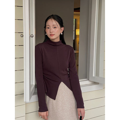 Dame Langærmet skjorte med asymmetrisk snit og elegant ståkrave Stilla