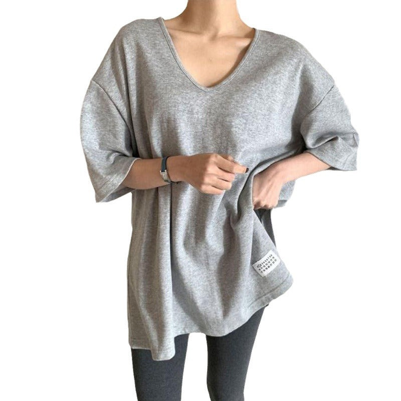 Dame Oversized Rundhalset T-shirt med opfoldede ærmer Stilla