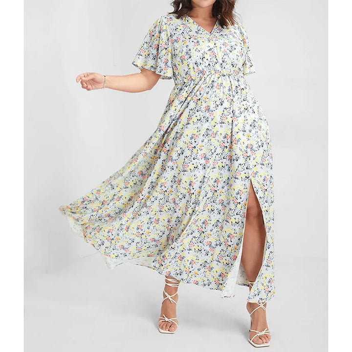 Dame Maxikjole med blomsterprint og sidelæg Stilla
