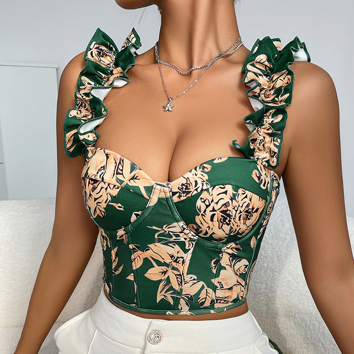 Dame floral Bustier med flæser og struktureret silhuet Stilla