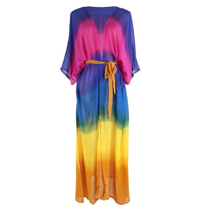 Dame gennemsigtig strandkimono med farverig gradient og attraktive ærmer Stilla