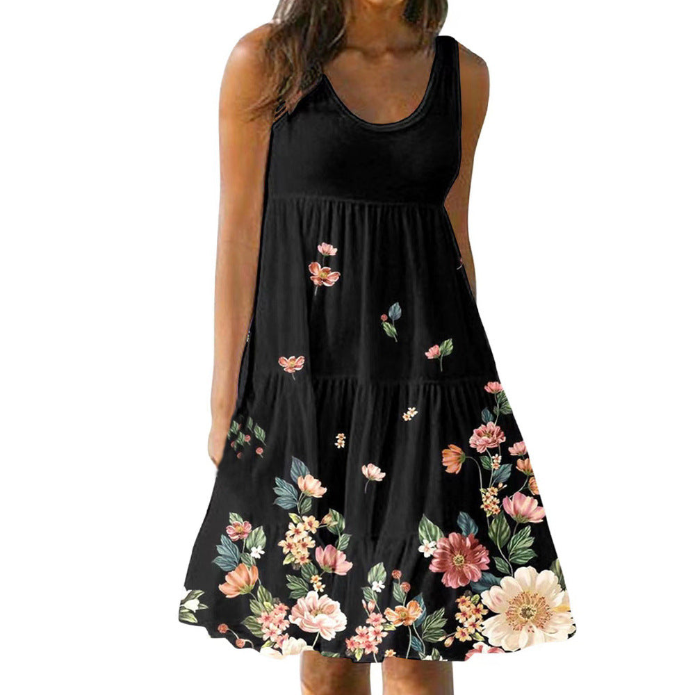 Dame Flydende Floral A-Linje Kjole Stilla