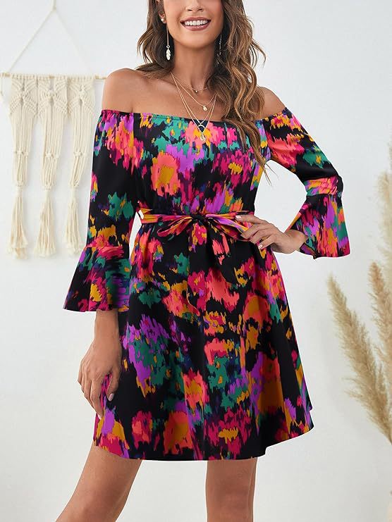 Kvinders Off-Shoulder Kjole med Farverigt Mønster Stilla