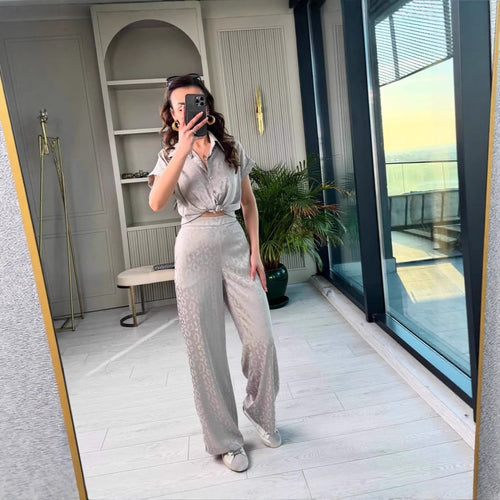 Dame Chic Crop Shirt og løstsiddende bukser sæt Stilla
