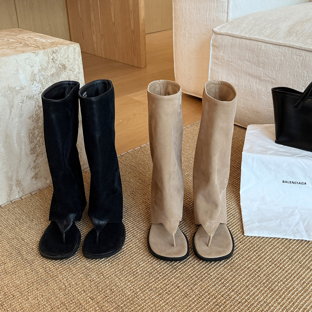 Dame lårhøje ruskinds åbne-tå støvler Stilla