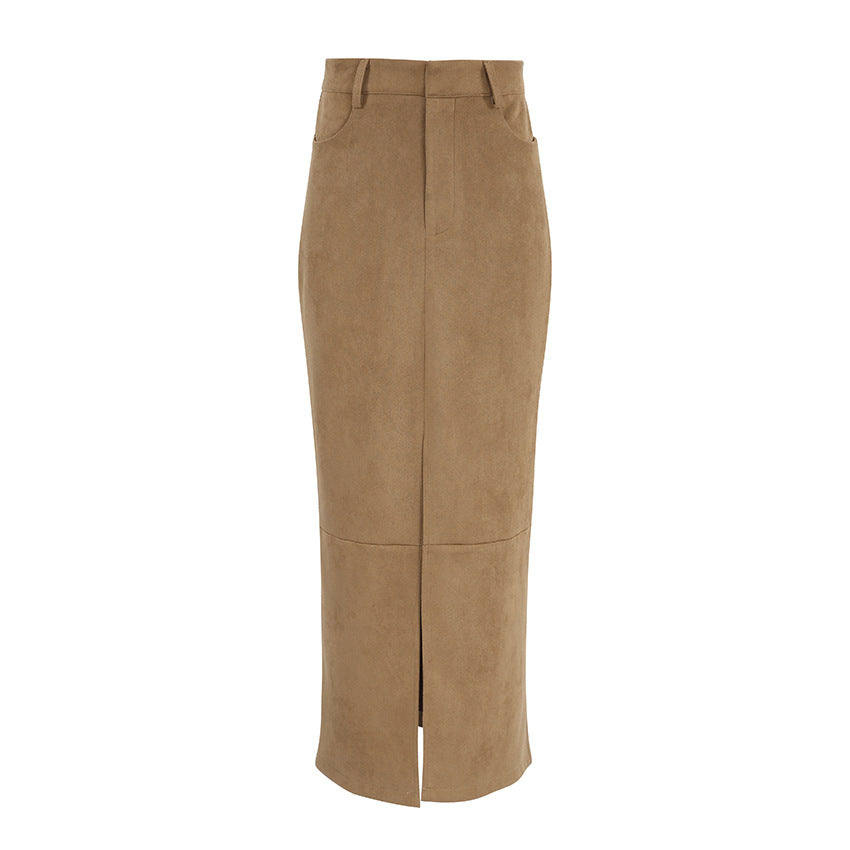 Dame elegant Maxiskørt med høj slids lavet af blødt kunstlæder Stilla