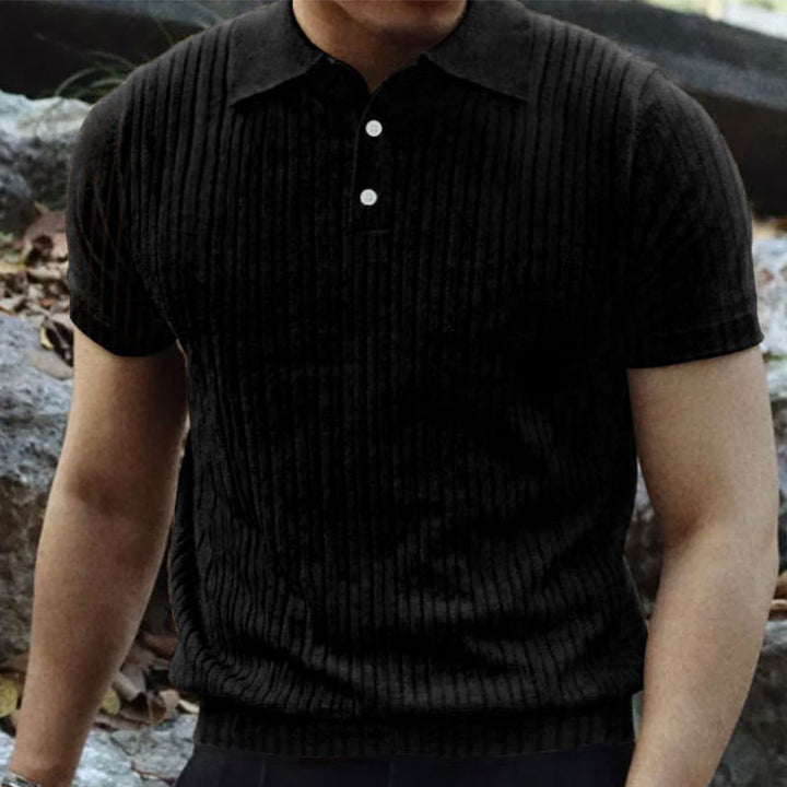 Herrer Kortærmet Poloshirt med vertikal Rib-design og Knapdetaljer Stilla