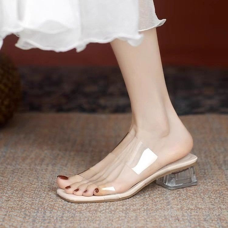 Dame sandaler med gennemsigtigt stropdesign og blokkeret hæl Stilla