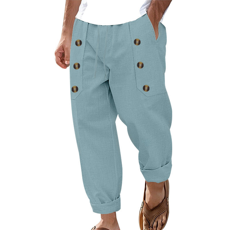 Herrer casual Cargo-bukser med dekorative knapper og elastisk talje Stilla