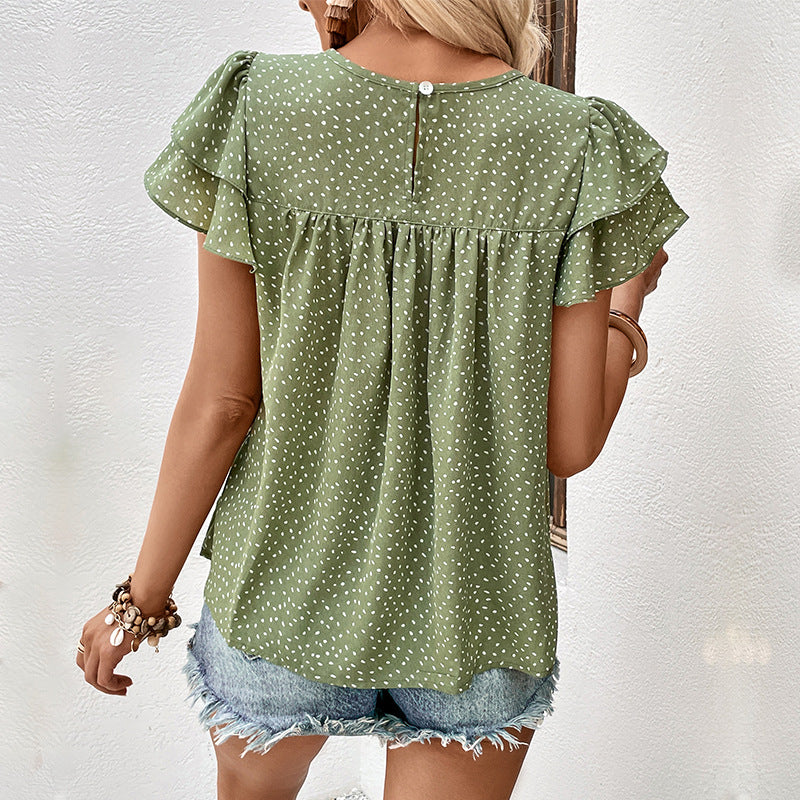 Frau Rüschensäume Polka Dot Bluse Stilla