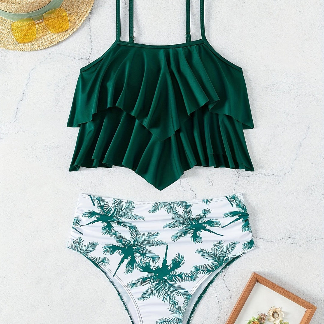 Dame Bikini-sæt med voluminøst flæse-design og højtsiddende shorts Stilla