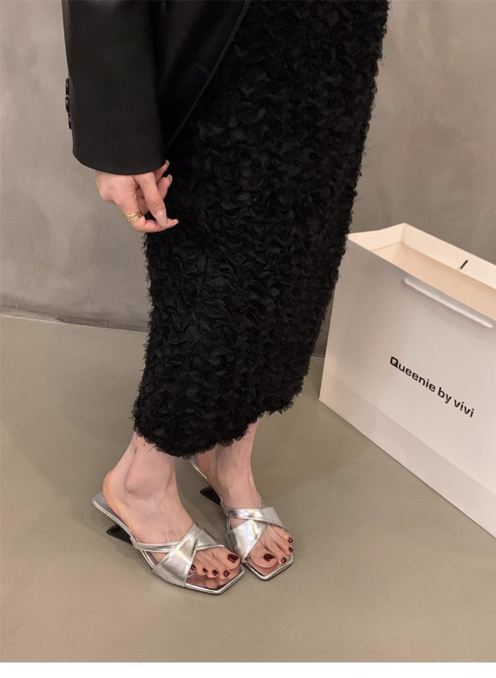 Dame Krydsrem Metallisk Slide Sandaler Stilla