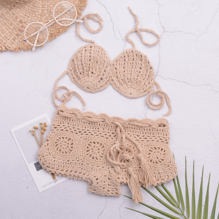 Dame Hæklet Bikini-Sæt med Frynse Detaljer Stilla