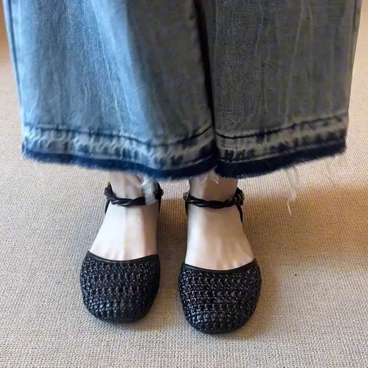 Dame Woven Ballerina Flats med justerbar ankelrem Stilla
