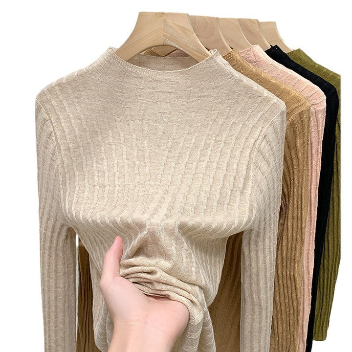 Dame Rullekrave sweater med fin ribstruktur og figurformende snit Stilla
