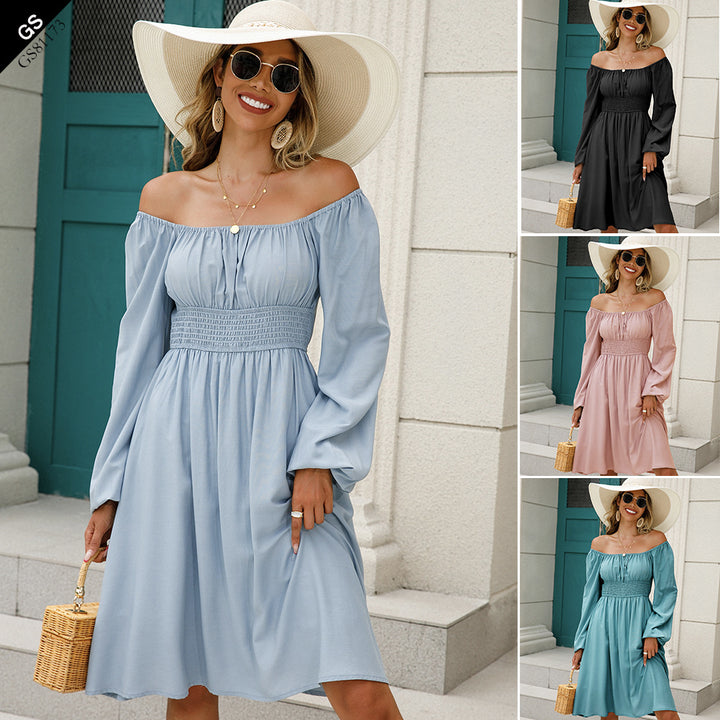 Dame Off-Shoulder Strandkjole med smal talje og voluminøse ærmer Stilla